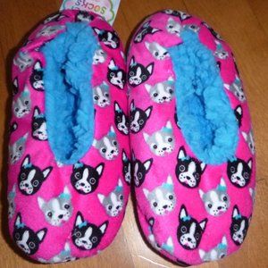 Girls Fuzzy Babba FRENCHIE Bull Dogs Slipper Socks Size S/M 8-13 Magenta NWT